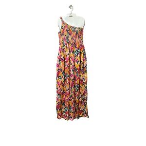 Marine Layer Archive Tessa Smocked One Shoulder Jumpsuit Wide Leg Colorful L